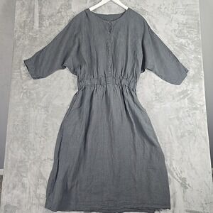 LenOk Linen Midi Dress 3XL Grey Minimalist Lagenlook Coastal